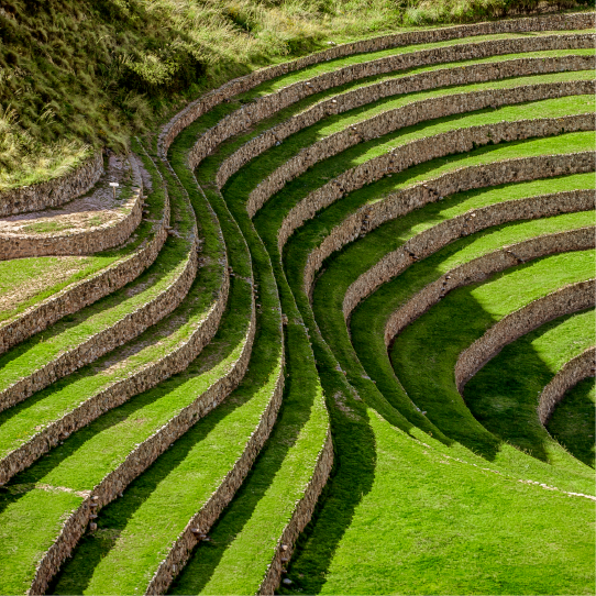 Hikers walking the Inca Trail surrounded by mountains